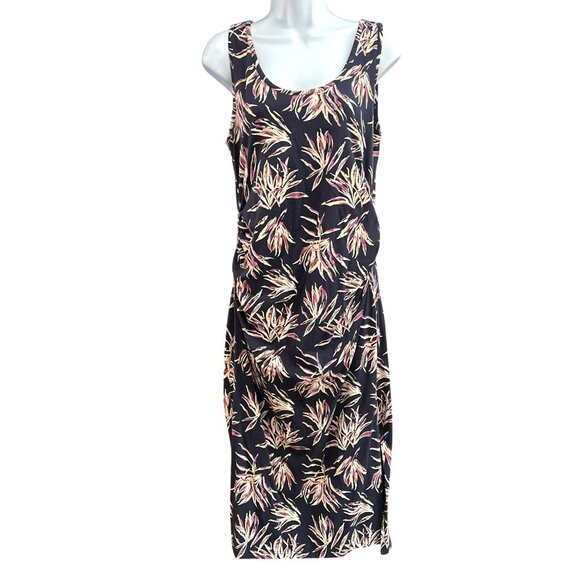 Pact Maternity Freesia Palms Ruched Tank Midi Dress Navy Organic Cotton Large - Picture 1 of 6
